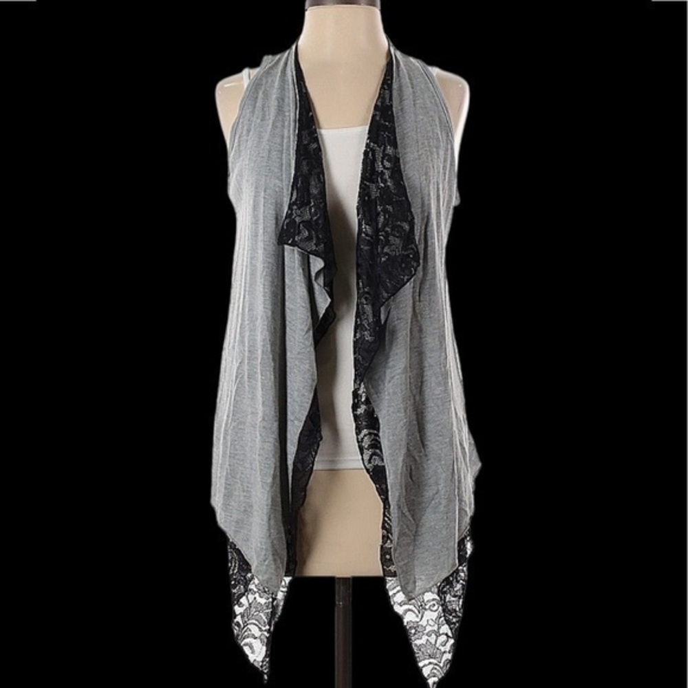 Forever 21 Gray and Black Lace Drape Front Vest